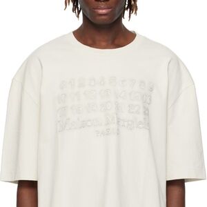 MAISON MARGIELA T-Shirt Off-White Embroidered Logo Cotton Jersey Sz Large NWT